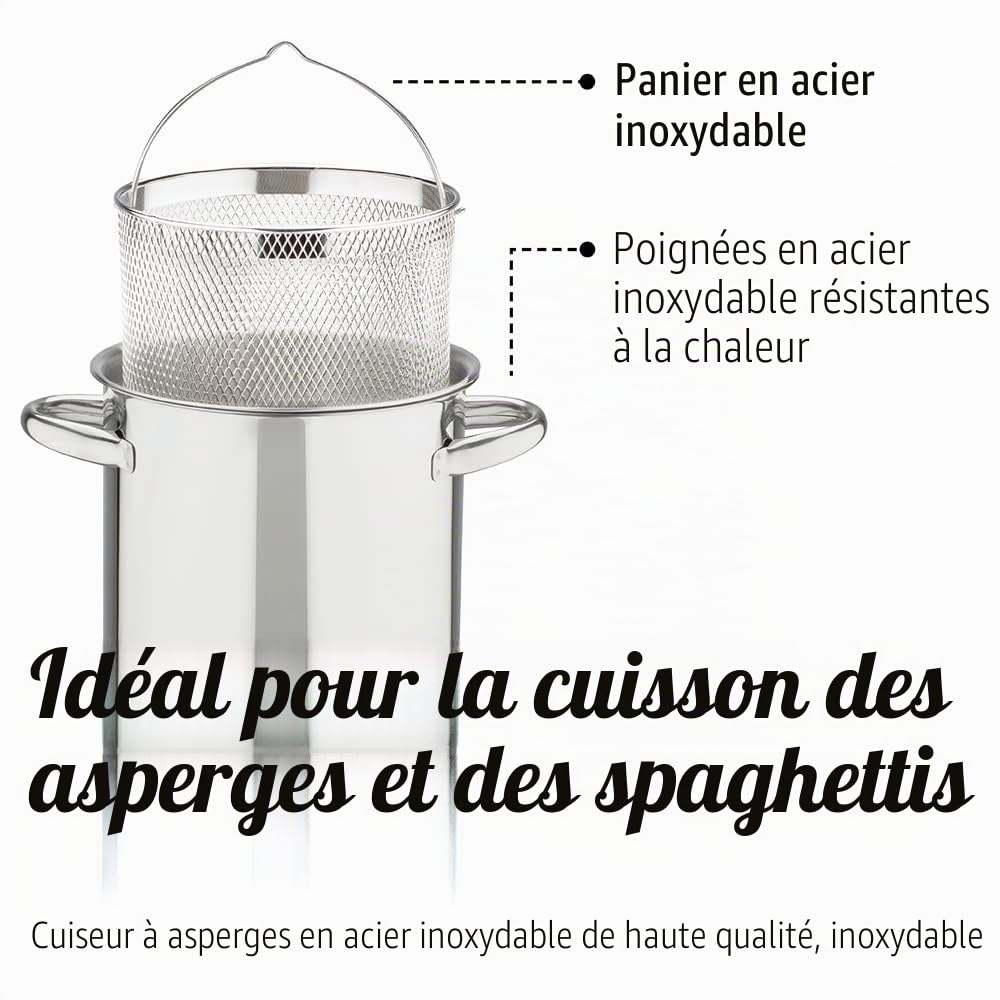 GSW 643160 à Asperges avec bac et Couvercle en Verre en Acier Inoxydable, Argent, 16 cm, 2 unités