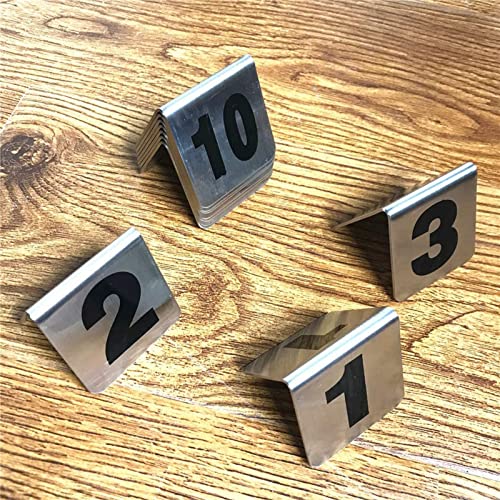 V3VOGUE Stainless Steel Table Number Signs - for Cafés Restaurant Bars Weddings Parties - Tent Style Table Numbers 1-50/1-100 - Sturdy Stable - Stackable Metal Table Number Cards