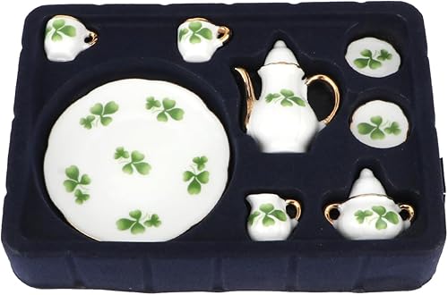 Miniatura 6 de Juego de tazas de té para casa de muñecas, a escala 16, accesorios para casa de muñecas en miniatura, 8 piezas, patrón de flores, tetera, plato,