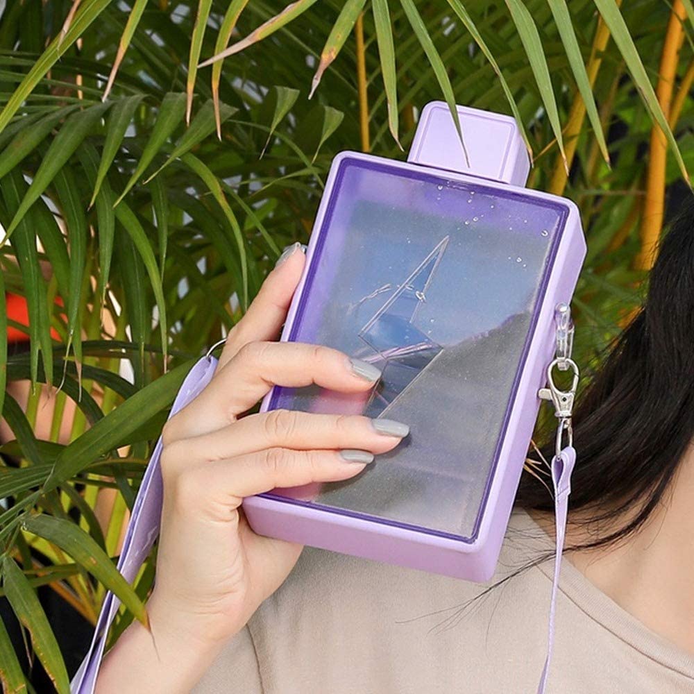 YunQin450ML Creative Summer Plastic Cup, Outdoor Convenient Large Capacity Rectangular Juice Cup for Girls, Cute Lightning Water Bottle (Purple)