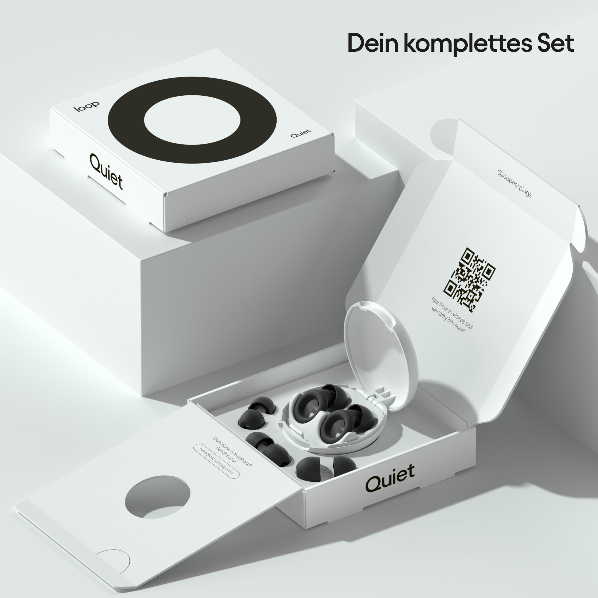 Loop Quiet - Ohrstöpsel zum Schlafen - Weicher, wiederverwendbarer Silikon Gehörschutz + 8 Aufsätze in XS/S/M/L - Geräuschreduzierung um SNR 24dB & NRR 14 - Auch für Reisen & Konzentration - Schwarz