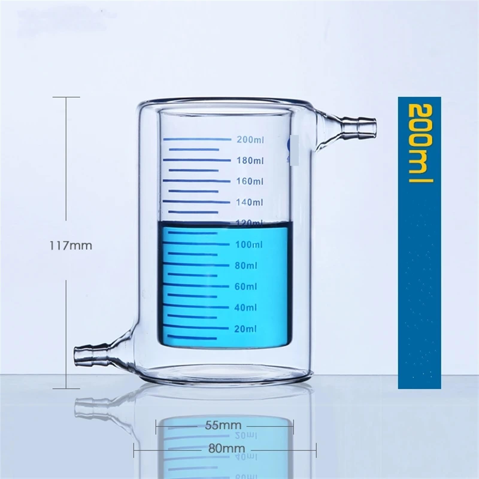 Juego de matraces de Vidrio, Vaso de precipitados de Vidrio borosilicato de Doble Capa de 50 ml a 500 ml(200ml)