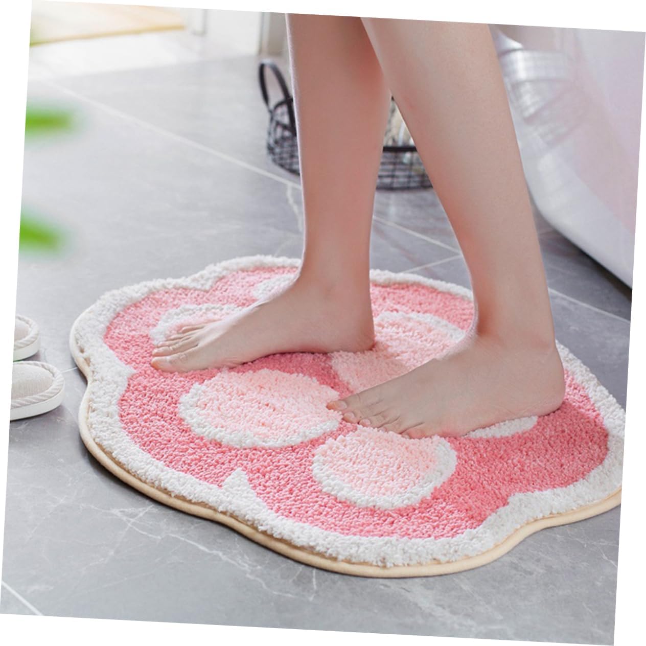 ABOOFAN Cartoon Cat Claw Shaped Skid Resistance Floor Mat Absorbent Flocking Carpet for Bathroom Bedroom Living Room Cute Pink Design for Home Decor