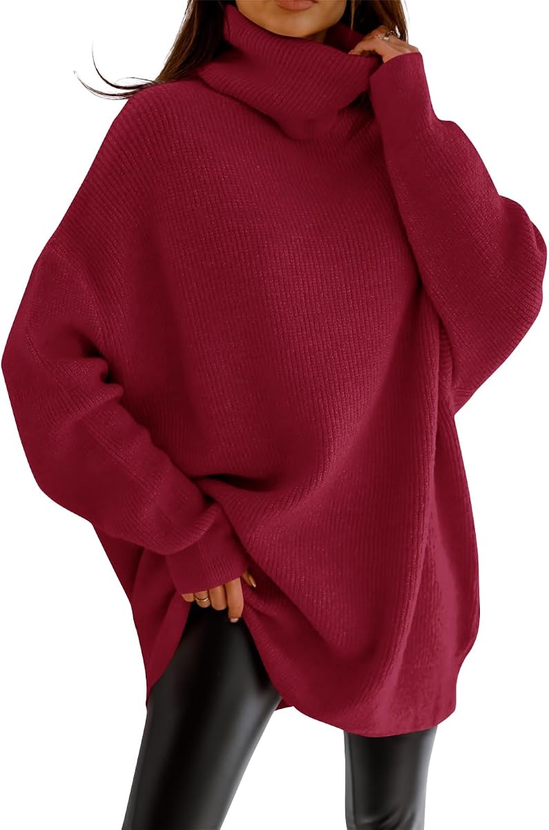 Suéter de gran tamaño con cuello alto para mujer, suéter grueso con alas de murciélago, suéter informal de punto suelto para otoño