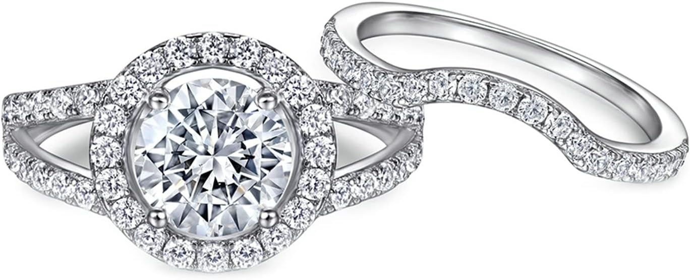Womens Rings Sterling Silver Women's Promise Rings 2 Ring Set with Cubic Zirconia Silver Ring Women Size 5-10