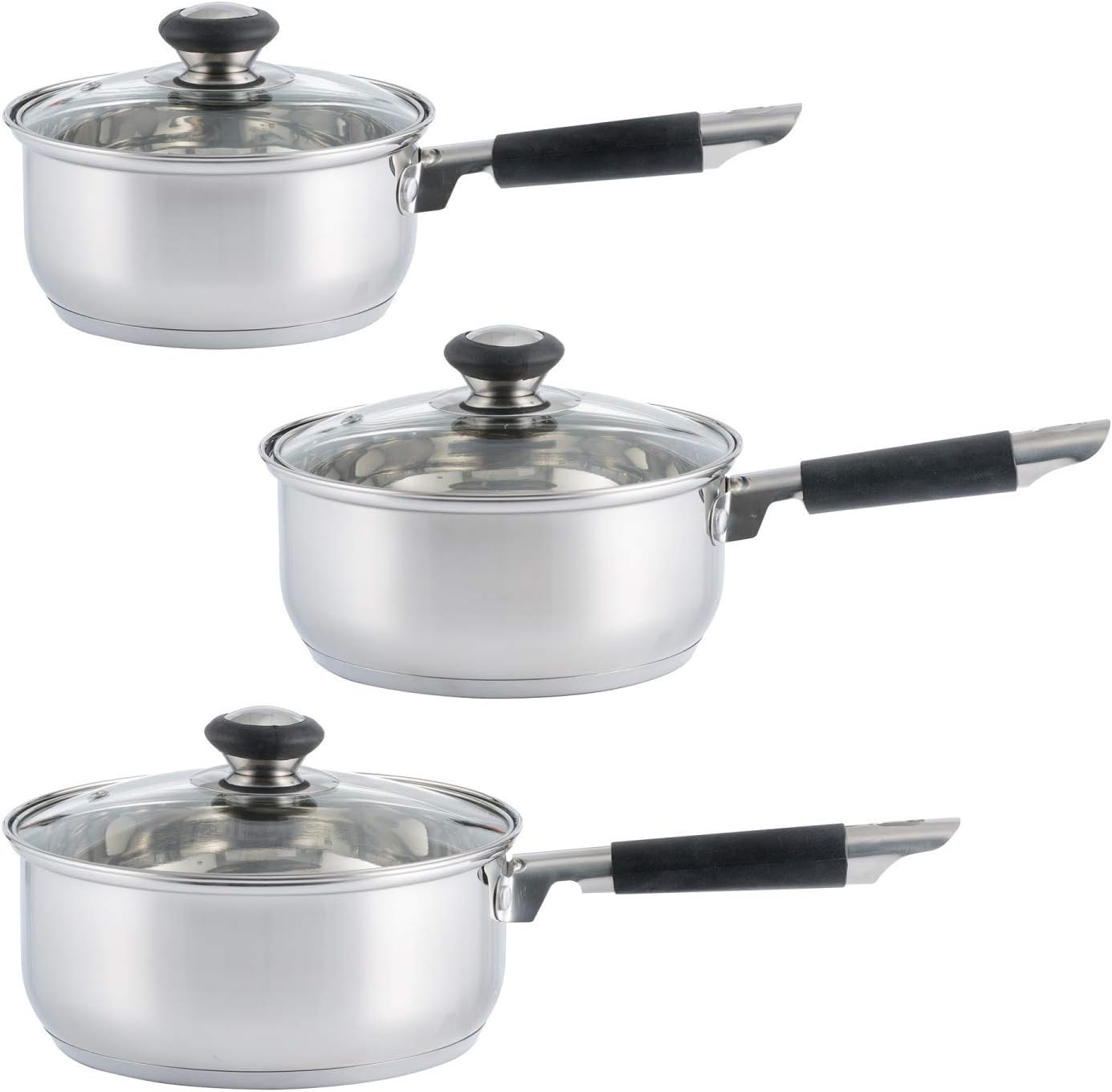 Viners Everyday 3 Piece Stainless Steel Sauce Pan Set With Glass Lids