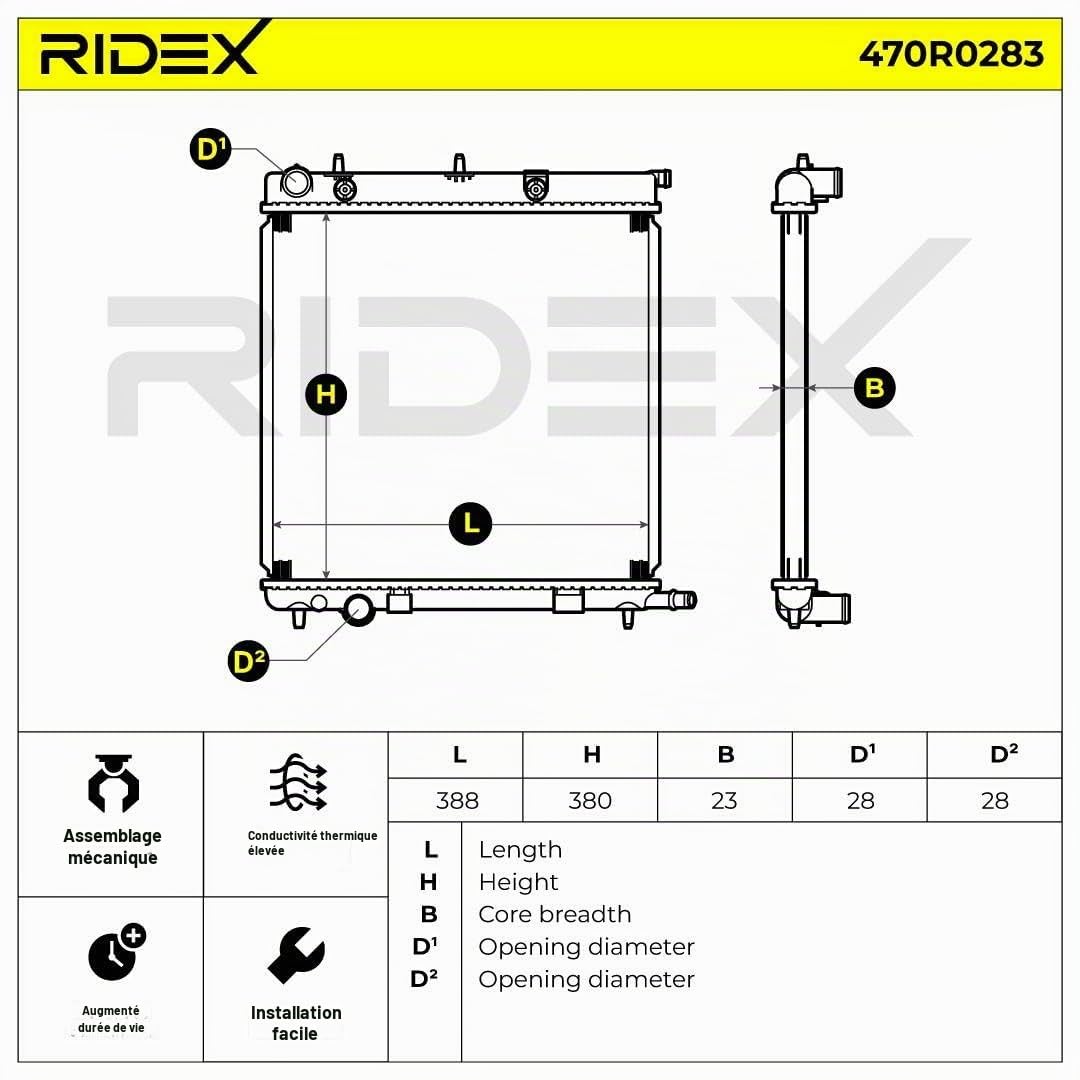 RIDEX 470R0283 Radiateur du moteur Compatible avec PEUGEOT 207 3/5 portes WA, WC Essence