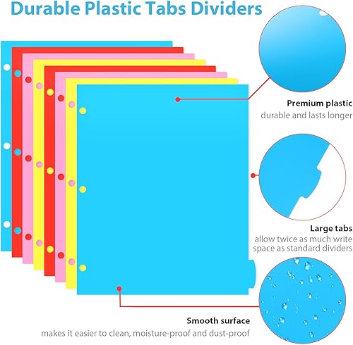 Miniatura 3 de WOT I Separadores de plástico de 8 pestañas  3 juegos, separadores de pestañas grandes para escribir y borrar para carpeta de 3 anillas, multicolor