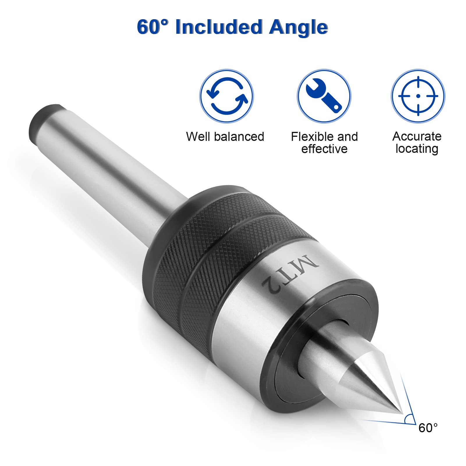KIMISS 60 Degree Live Center for CNC Lathes, MT1 Tapered Continuous