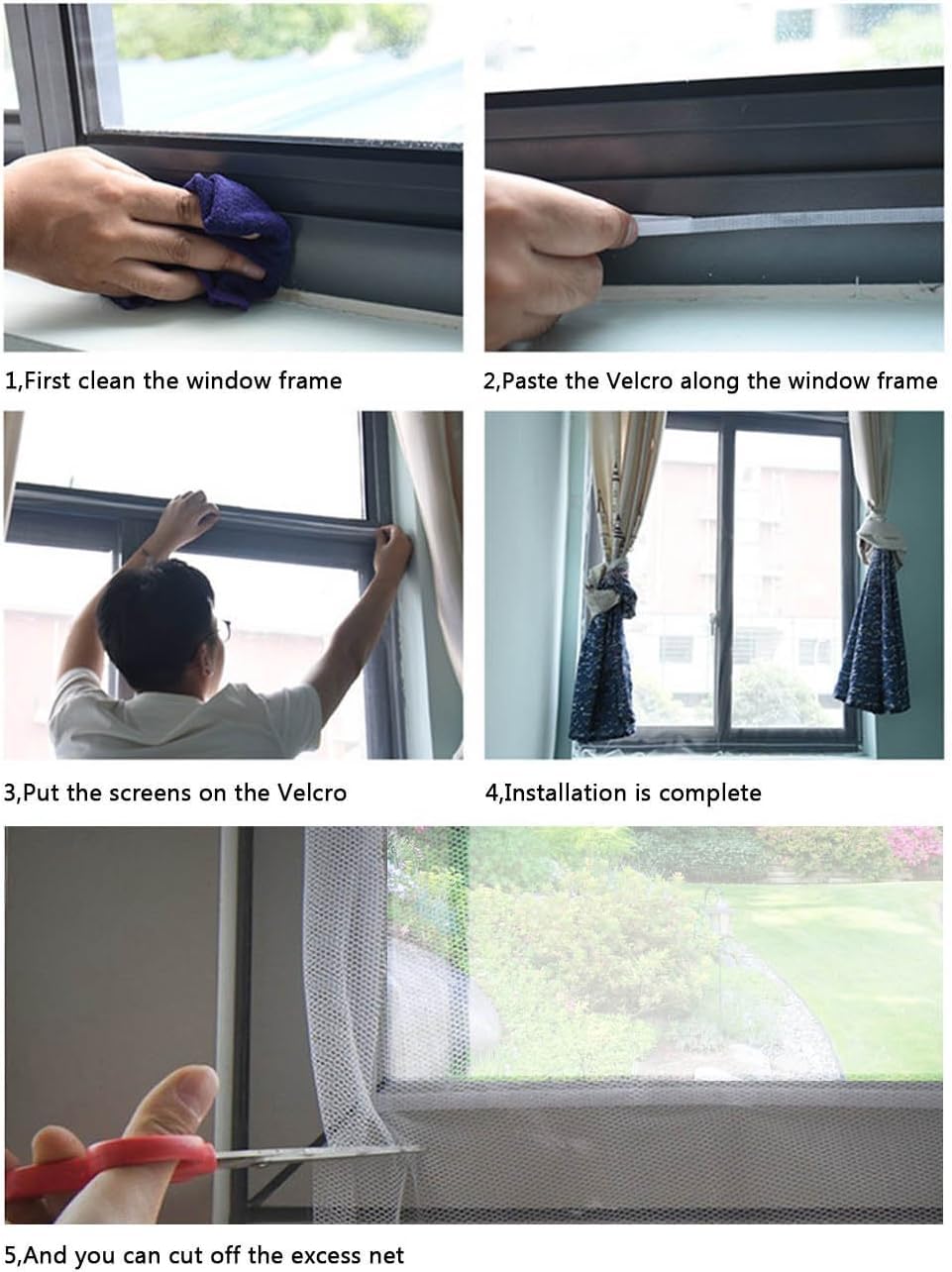 3 Pack DIY Self-Adhesive Mesh Curtain ,Fly Bug Bee Protector Screen 51x59 Inches With 3 Rolls Sticky Tapefitted To Multiple Windows - View #3