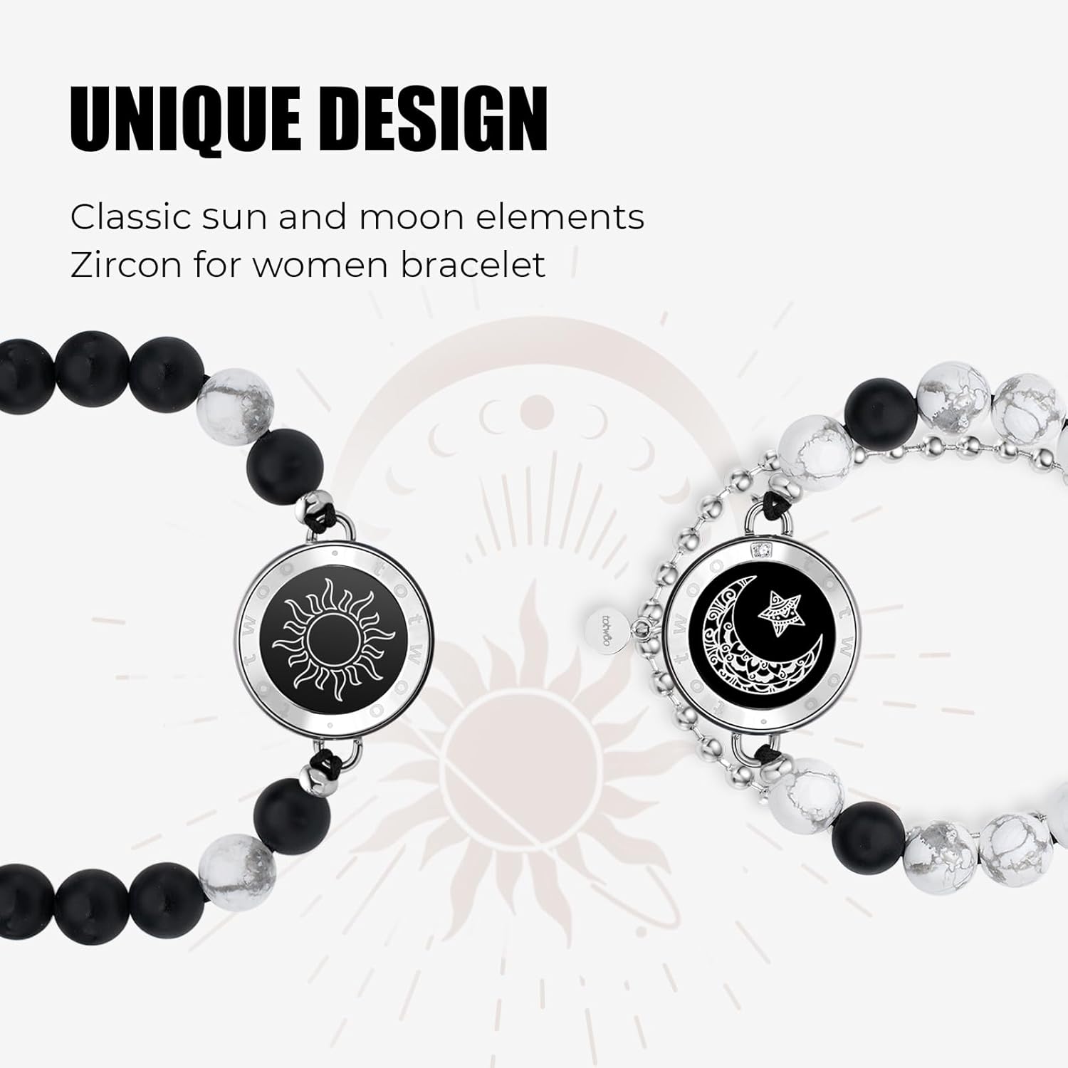 TOTWOO Long Distance Touch Bracelets for Couples, Smart Light up & Vibration Love Jewelry, Healing Stone Bracelet | Valentines Day Gifts for Him Her Women Men, One-to-One Bluetooth Pairing via App - Image 5