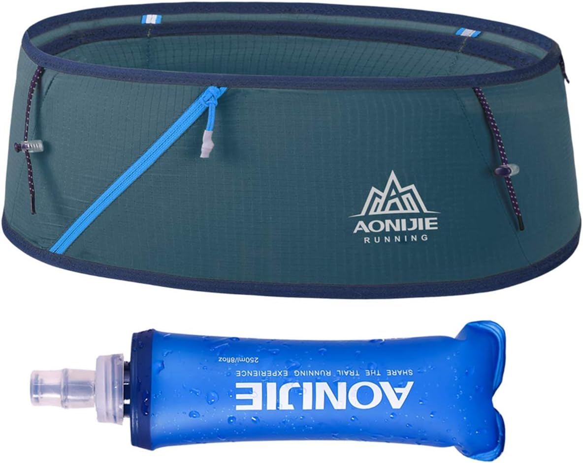 Running Pouch Belt Waist Pack Fanny Bag with 250ml Soft Water Bottle, Bounce Free Fashion