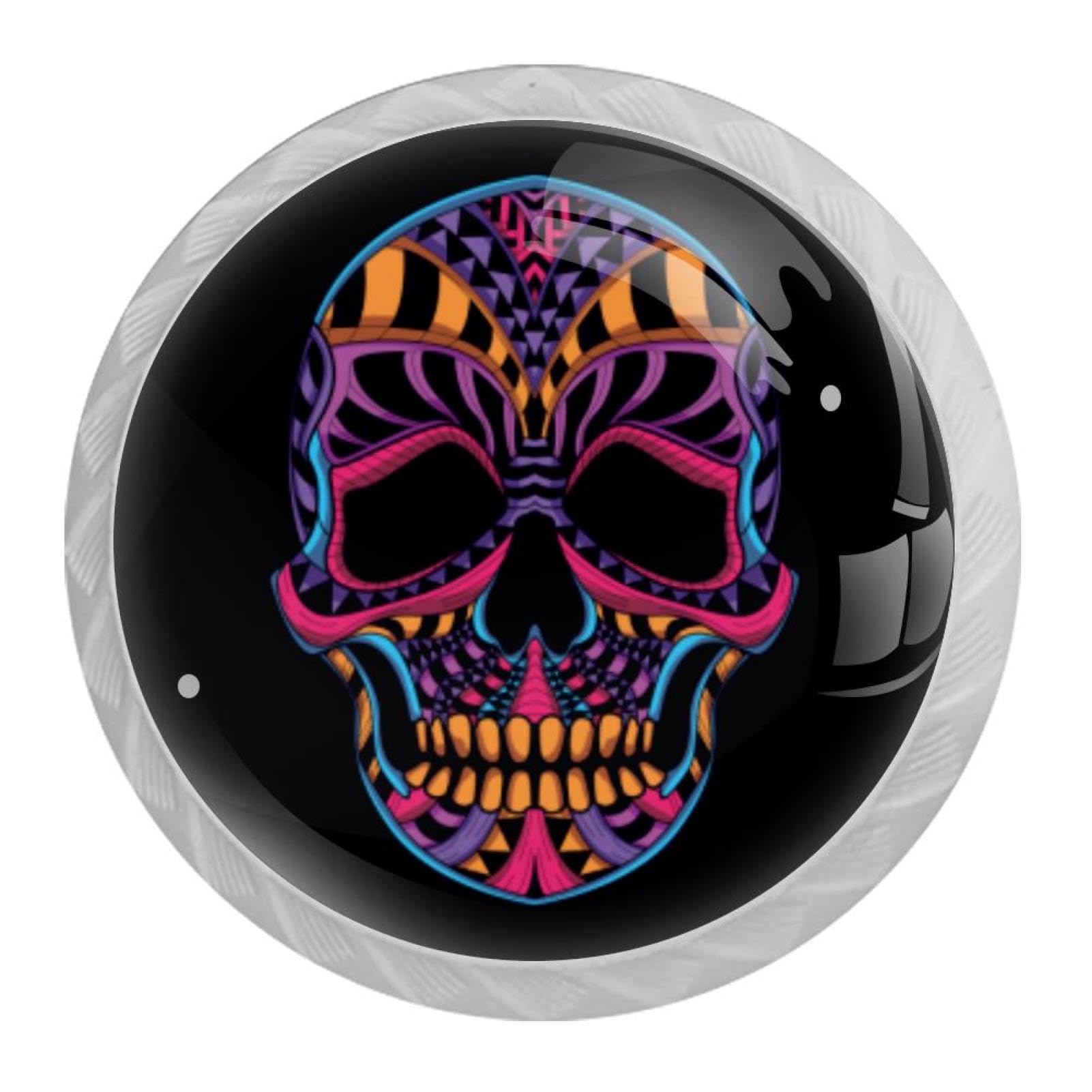Tqmspg Multi08 4 Pieces Drawer Pulls Colorful Skull Door Knobs Dresser Handles For Kitchen Wardrobe Cupboard Hardware Furniture