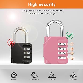 NAGE Padlocks with Code, Combination Padlock for Gym Locker (1P, Pink)