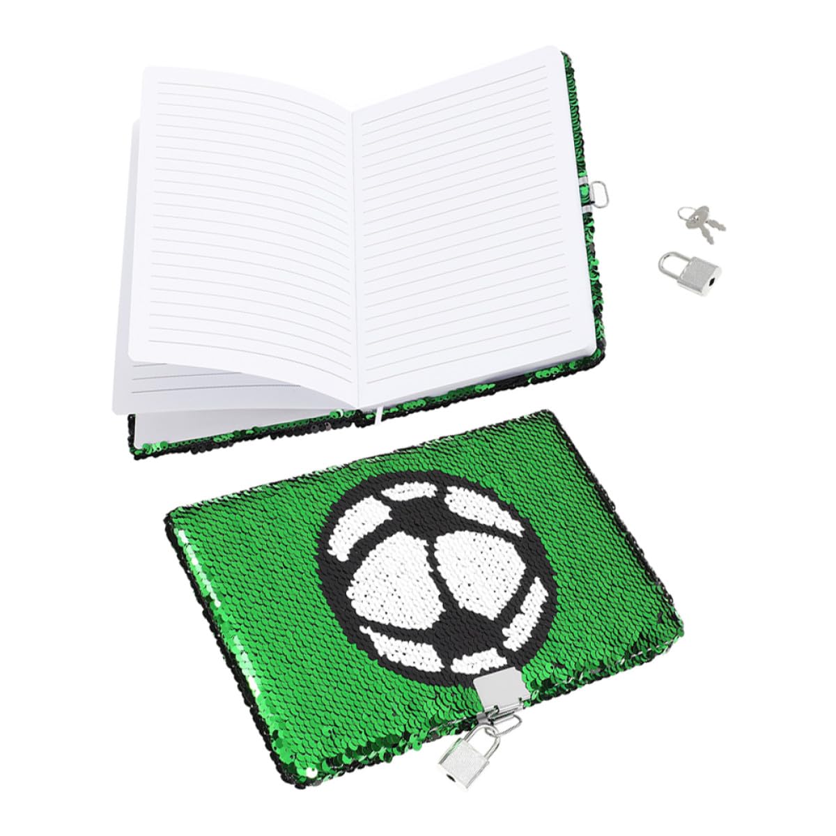 Diario a Tema Calcio con con e Paillettes Reversibili 2 Taccuino Sportivo Verde in Carta per Ragazzi e Ragazze, per Feste Sportive e Viaggi