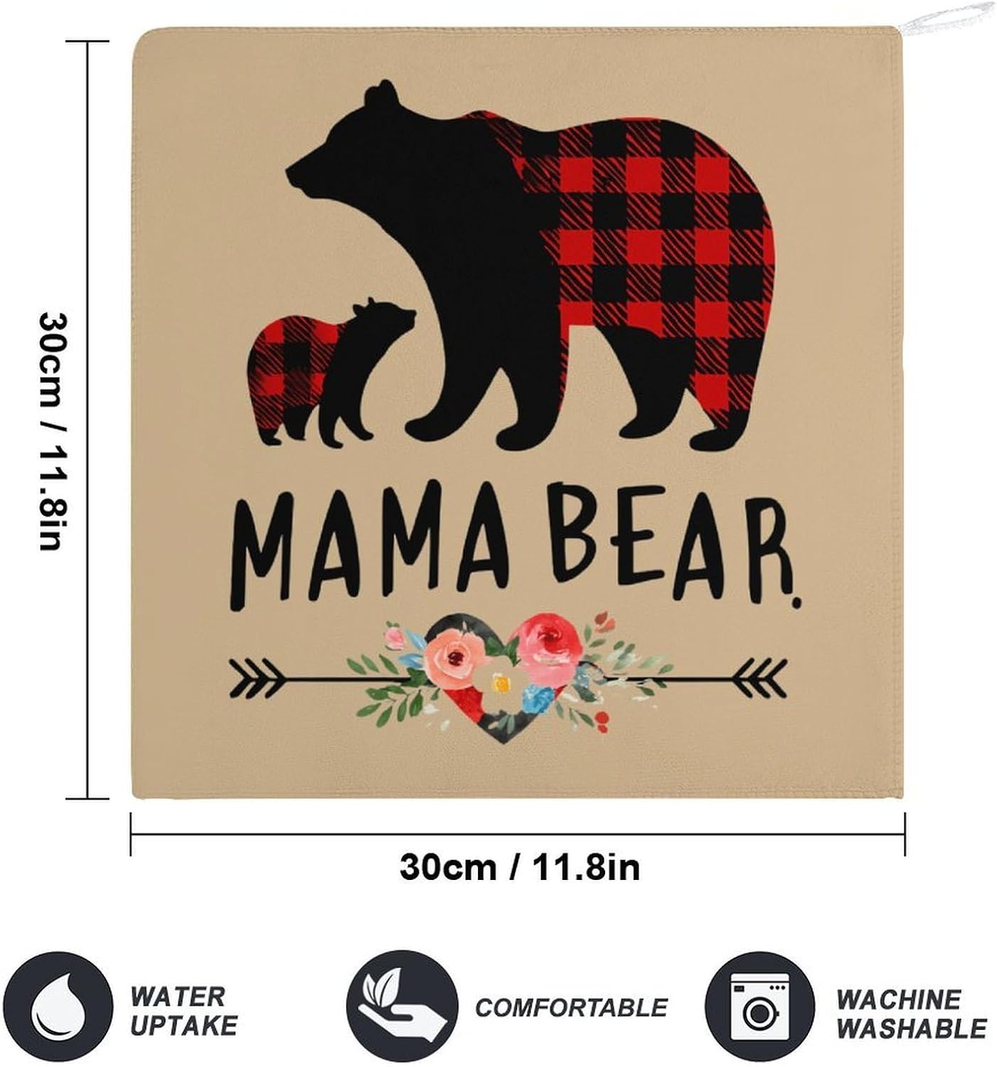Mama and Bear Microfiber Hand Towels for Bathroom Soft Absorbent Bath Kitchen Towel with Hanging Loop 4PCS