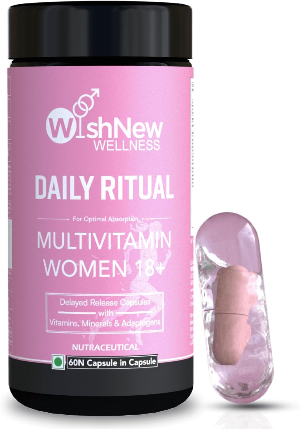 Daily Ritual Women's Multivitamin 18+ | Complete 36-Nutrient Formula for Optimal Health & Vitality | Supports PMS, UTI Care | 60 Non-GMO Delayed Release Capsules for Your Wellbeing