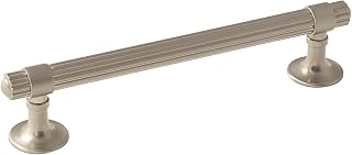 Amerock 5-1/16" Sea Grass Satin Nickel Drawer Pull | 5-1/16 inch (128mm) Center-to-Center Mounting Distance and 6-1/4 inches Overall Length, Durable Zinc Cabinet Hardware