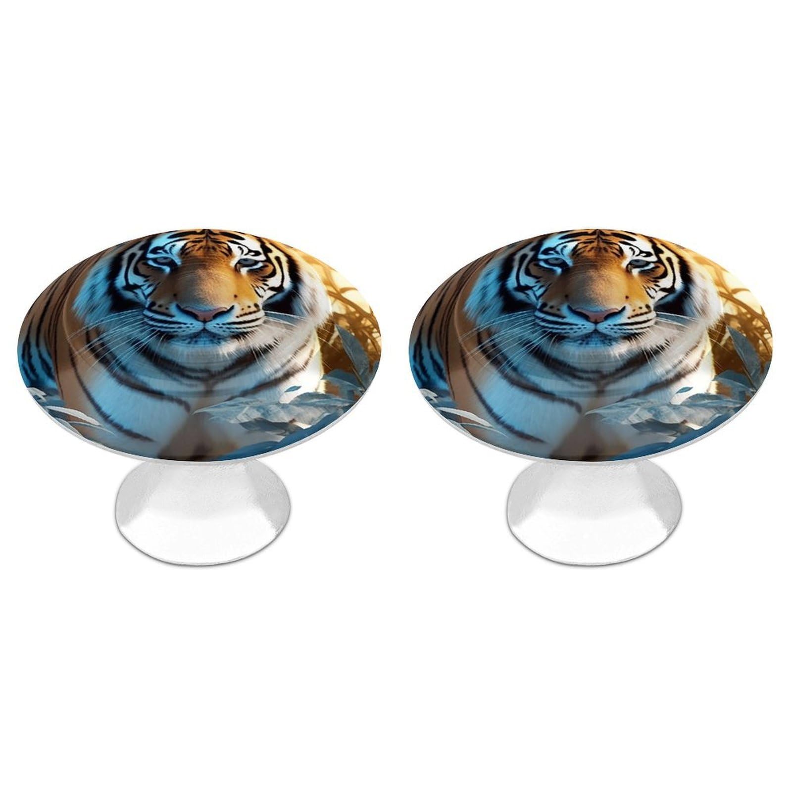 DWVTSLH African Wildlife Tiger Cabinet Handles 2 Pack Stainless Steel Kitchen Drawer Pulls with Installation Screws Round Dresser Drawer Knobs 1.1 Inch Modern Cabinet Hardware Door Handles