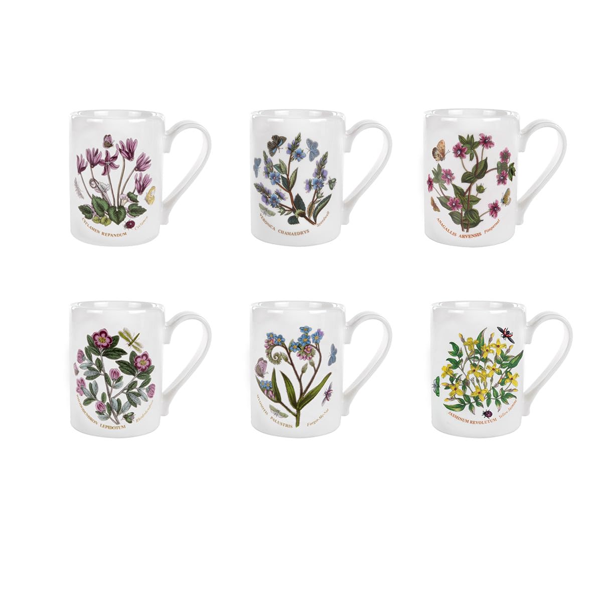 Portmeirion Botanic Garden Tankard Mug Set of 6 with Assorted Floral Motifs 12 Oz Coffee Mugs Made in