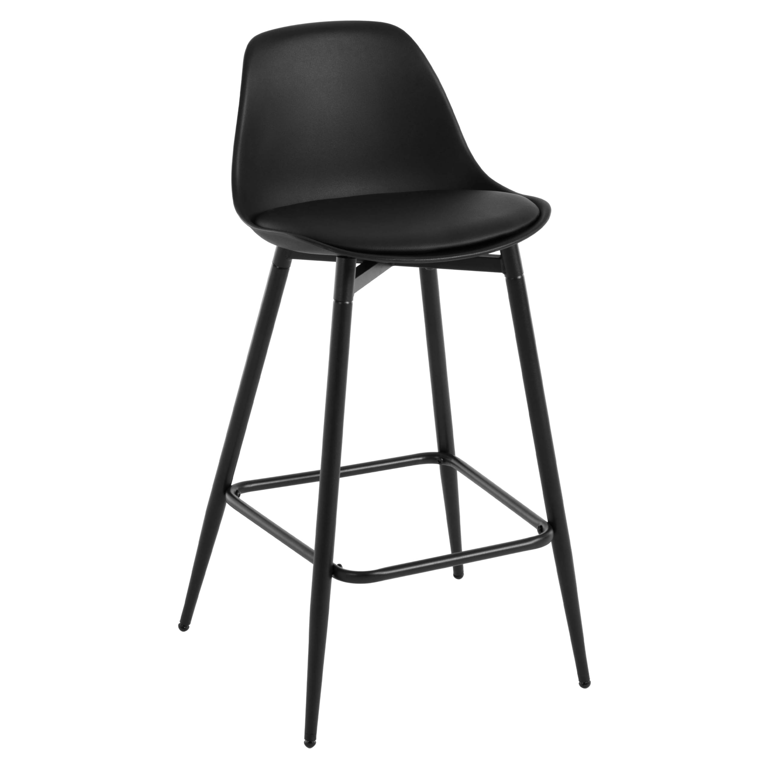 Taburete Bar, Taburete Alto Cocina con Respaldo y Reposapiés, Asiento en PP y Estructura Metálica, Negro