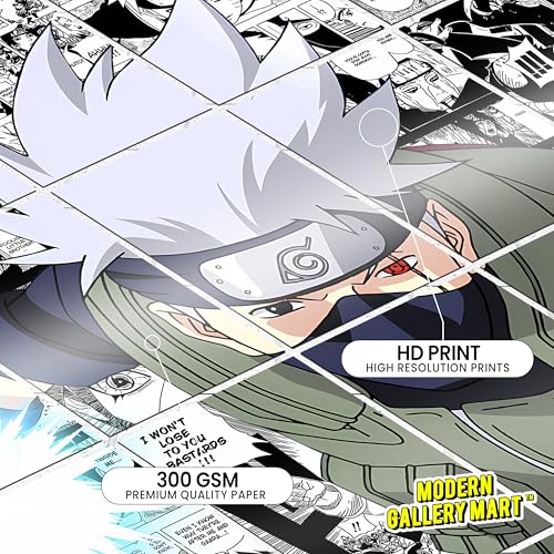 Image of MODERN GALLERY MART Pack of 20 Naruto Kakashi Hatake Manga Poster | A4 Size Anime Wall Art (8.3 x 11.7 inch) | Manga Posters with Glue Dots | Anime Poster for Bedroom, Living Room, Office