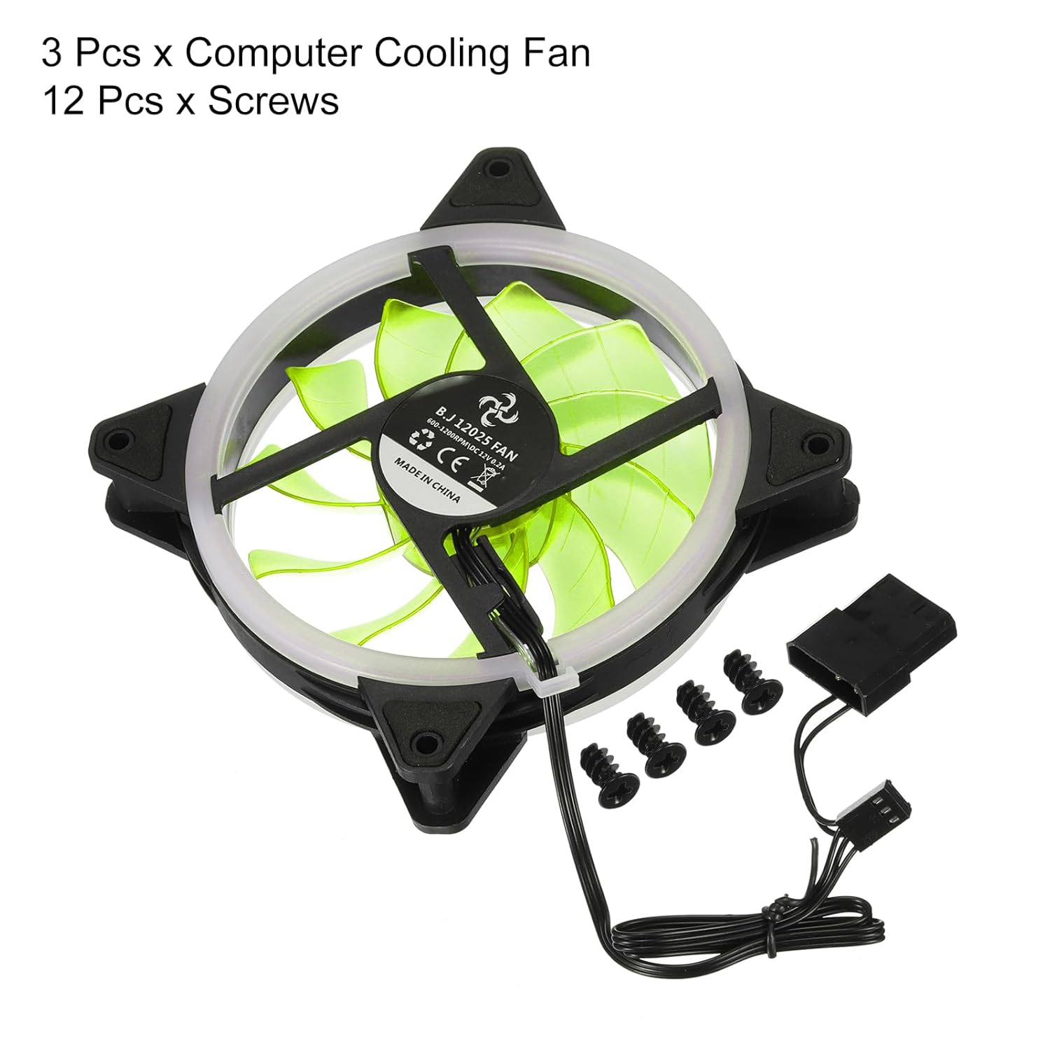 MECCANIXITY 3Pcs RGB Computer Case Fan 600-1200RPM 120mm 3-4 Pin Green LED Silent Cooling 15 LED 12V for Desktop Computer Radiators with Rubber Pads 4 Screws