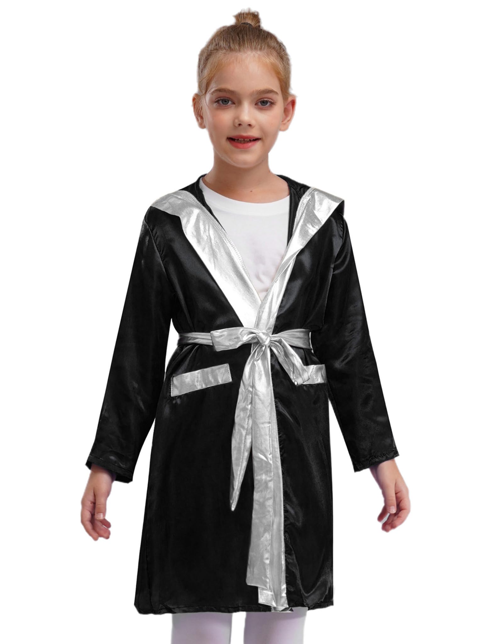 Runhomal Enfants Garçon Ensemble Peignoir de Boxe avec Short de Boxe Combat Gants Kickboxing Thai Entraînement MMA Muay Thai 5-16 Ans