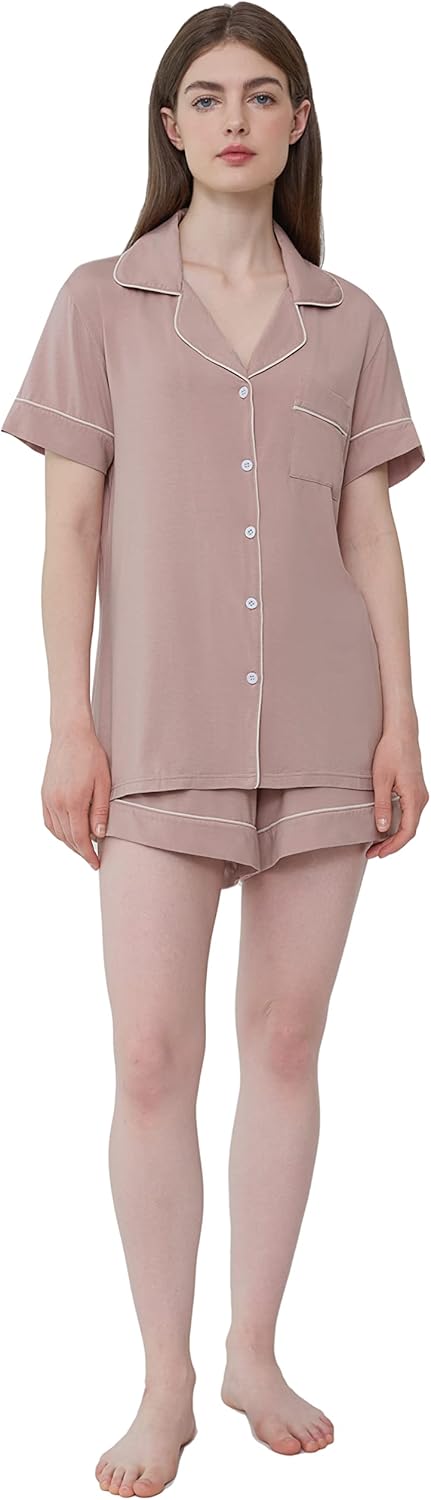 Joyaria Womens Cooling Bambo Viscose Pajamas Short Sleeve Button Down Pj Shorts Set Ultra Soft Summer Sleepwear-Small-XXL - Image 9