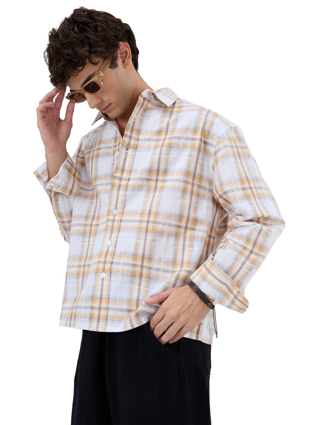 Premium Suncrest Plaid Jacquard Checks Boxy Fit Crop Shirt-image-43