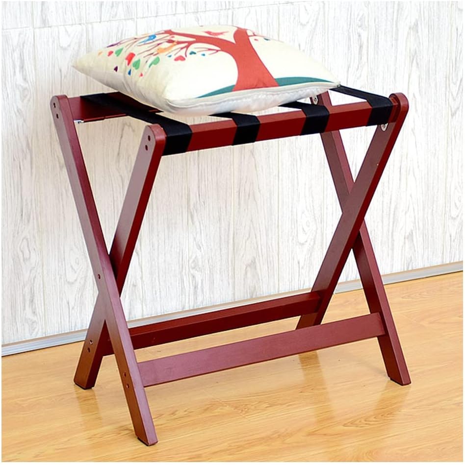 Bedside Foldable Storage Rack, Wooden Luggage Stand, Clothes Racks, Floor-to-Ceiling Foldable Luggage Rack, for Hotel Household Furniture(Red)