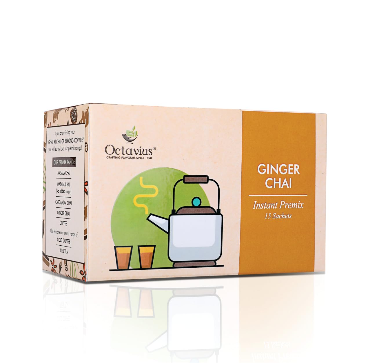 Octavius Ginger Ready Tea | Instant Tea Premix | Enjoy Easy To Prepare On The Go Tea, Without Any Mess | Perfect For Work, Travel, Home - 15 Sachets, (GC-EP15TP)