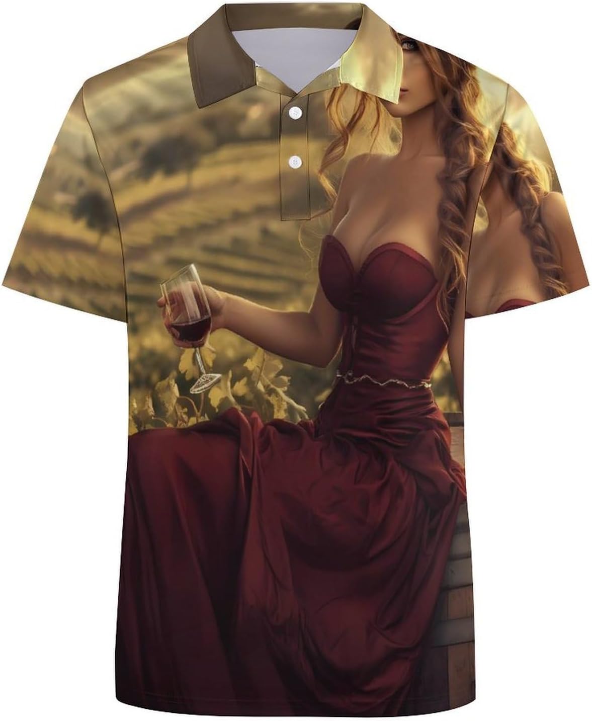 Beautiful Woman Sitting on Wine Barrel Women's Golf Polo Shirts Short Sleeve Quick Dry Tennis Tops Casual Work Blouses