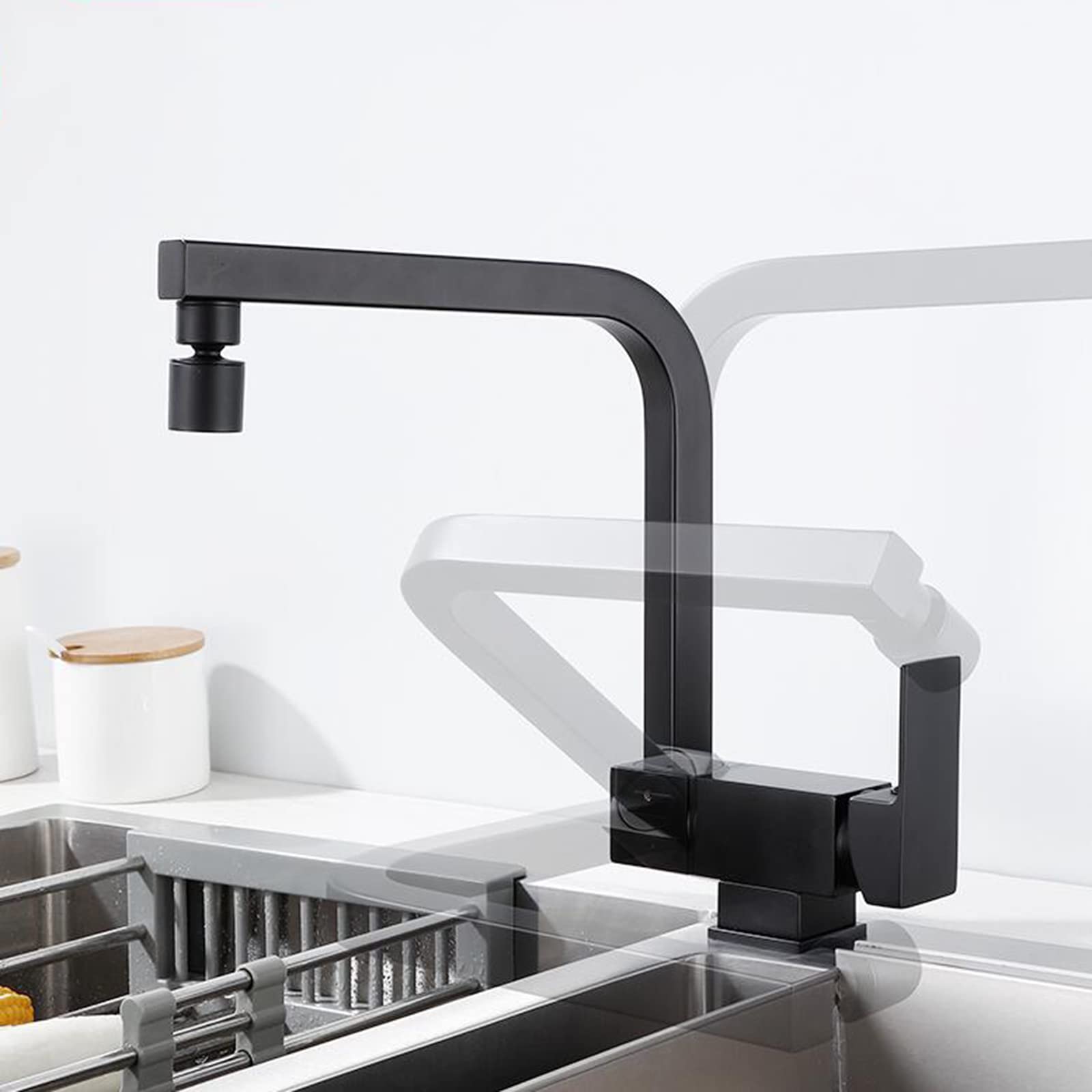 Mitigeur de cuisine pliant en laiton noir pour évier devant fenêtre