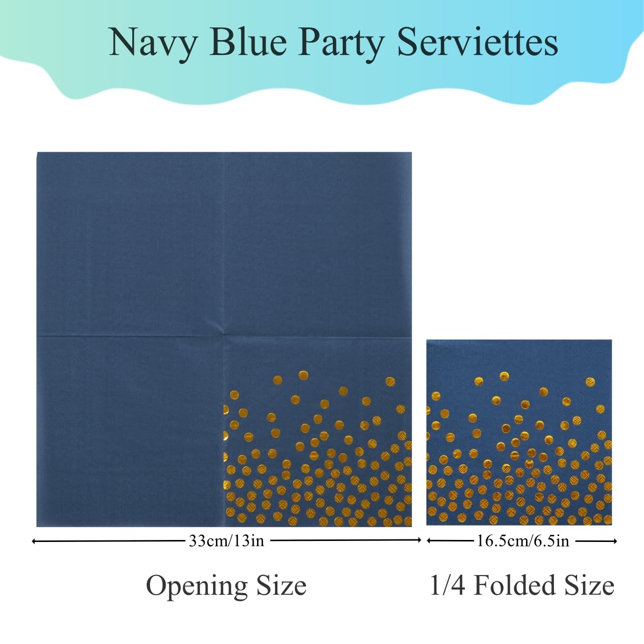 50PCS Blue & Gold Party Napkins - Navy Blue, Eco-Friendly, 33x33cm, Navy Blue-50PCS, 33 centimeters x 33 centimeters - Image 3