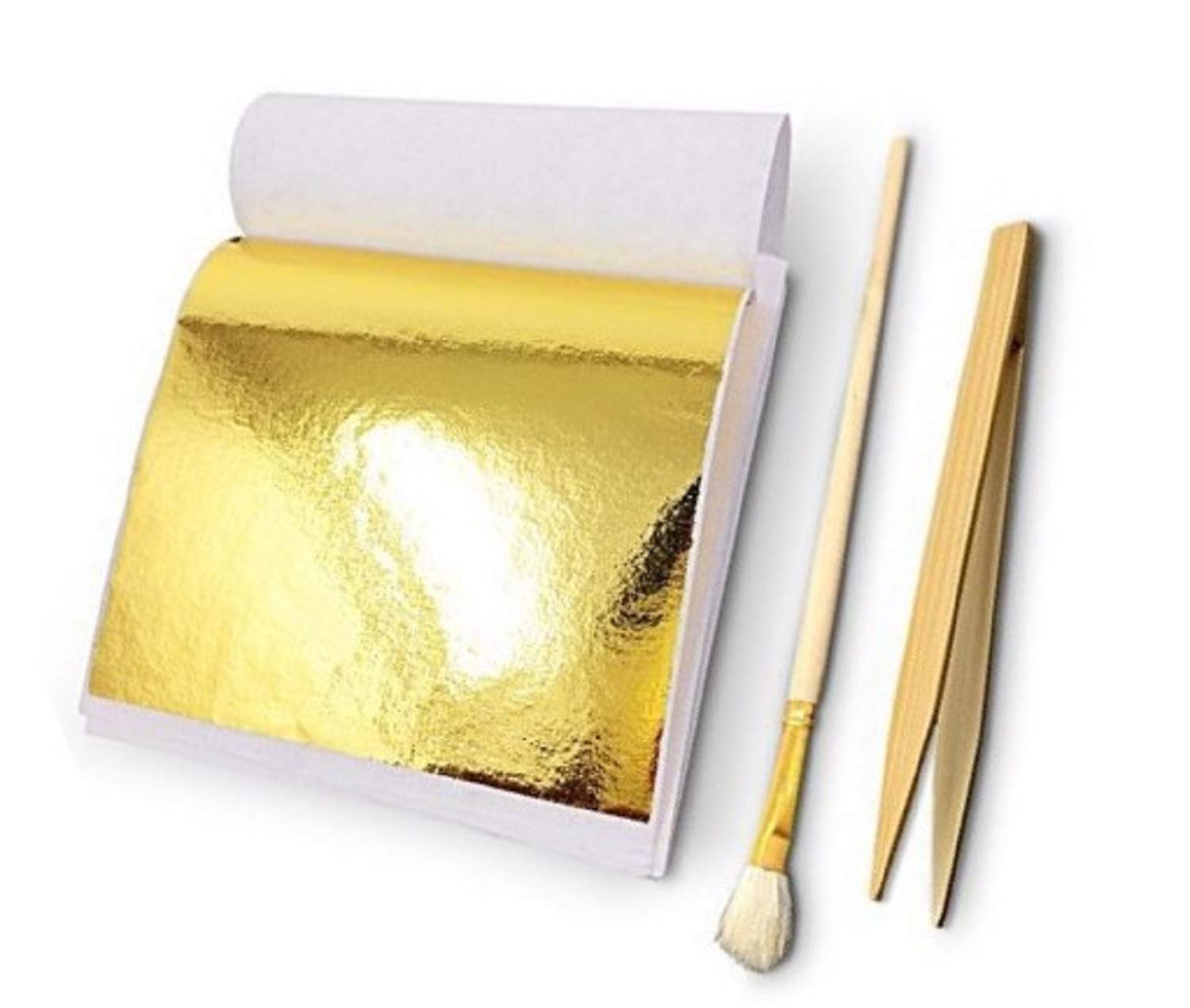 Amazon | 〔mikan〕 フェイク 金箔 100枚 竹ばし あしらい筆 3点セット