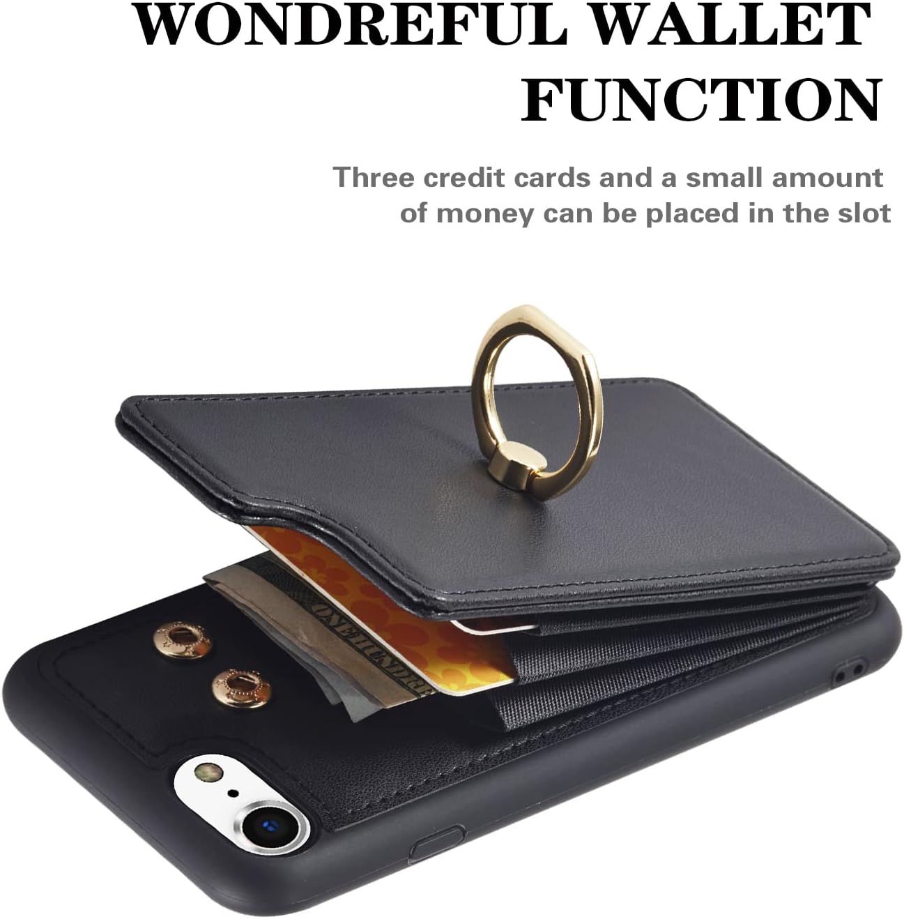 【J.DL直営店】iPhone 7Plus ケース 財布型 iPhone 8Plus手帳型 ケース おしゃれ 8Plusケース 7Plus手帳 8Plus手帳 iphone7Plus case カード収納 レザーケース [スキミング防止] アイフォン 8Plus ケース 携帯カバー 背面カード 360°回転リング スタンド機能 手触りが良い 女性用 人気 上質 ブラック