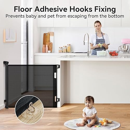 Miniatura 3 de COMOMY Puerta retráctil para escaleras, puerta de malla para perros de 0 a 55 pulgadas para puertas de casa, pasillos, puerta de seguridad extra