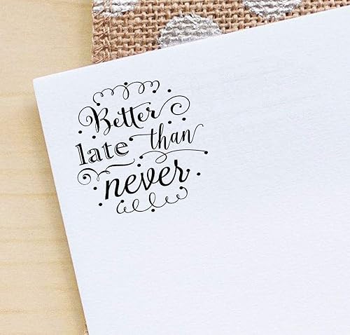 Miniatura 4 de Printtoo Ronda mejor tarde que nunca texto auto entintado sello de goma boda invitación sello regalo idea