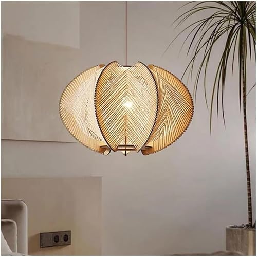 LYMSXAZOU Rattan Pendant Light,Suspension Lighting with E27 Base Japanese Chandelier Light Retro Hanging Lamps