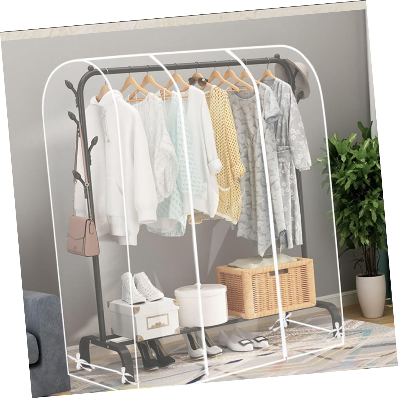 Gatuida Funda para Perchero Capacidad Grande Transparente con Cremallera de Plástico Protector Portátil y Minimalista y Diseño Moderno para Ropa en Casa u Hotel