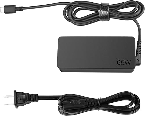 Adaptador de CA USB-C de 2 clavijas de 65 W compatible con Lenovo Thinkpad T480 T480s T490 T490s T495 T495s T580 T590 E480 E490 E490s E495 E580 E590