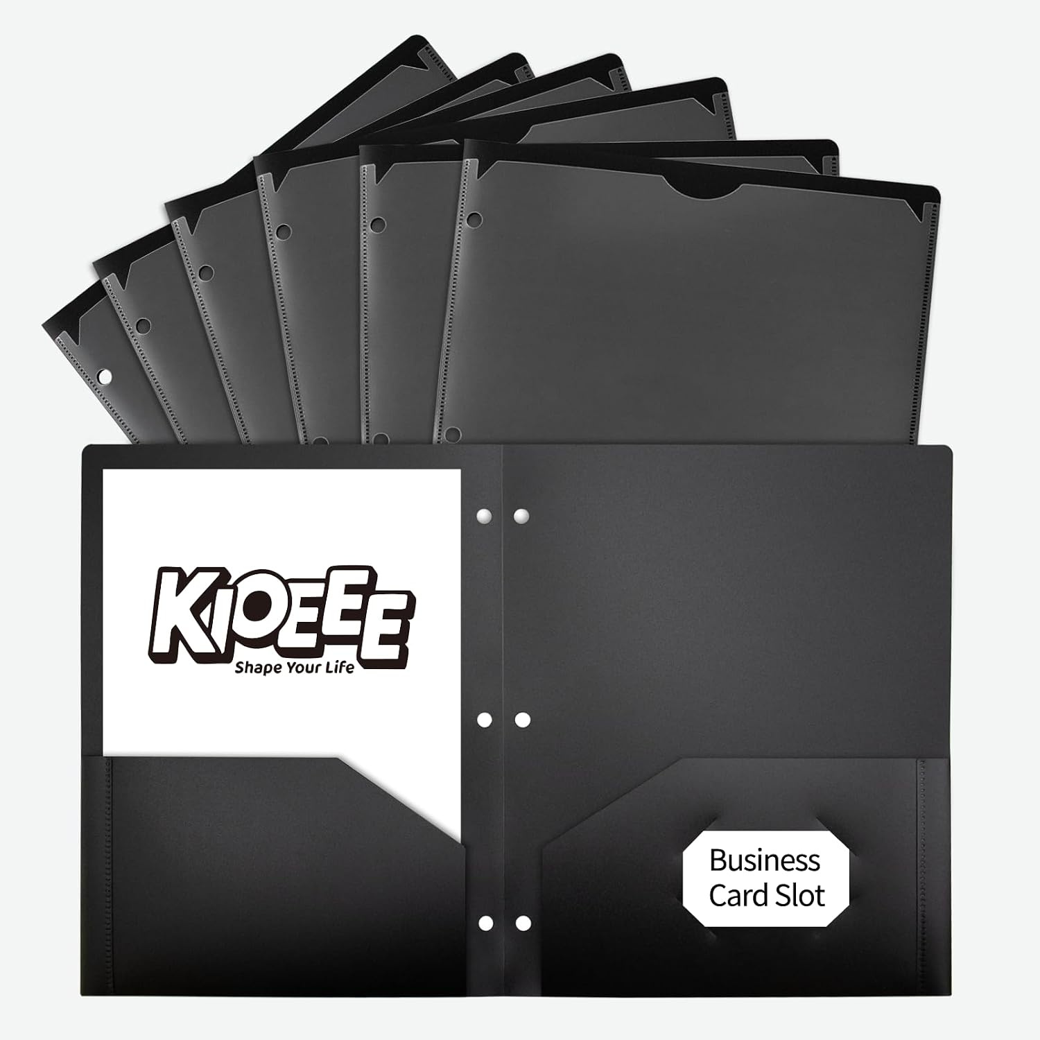Plastic 2 Pocket Folders for 3 Ring Binders Divider Folder for Notebooks, (6 Pack, Black) 3 Hole Punched&Clear Front Pocket, Heavy Duty Binder Folder for Document, Fits 8.5x11 Sheets