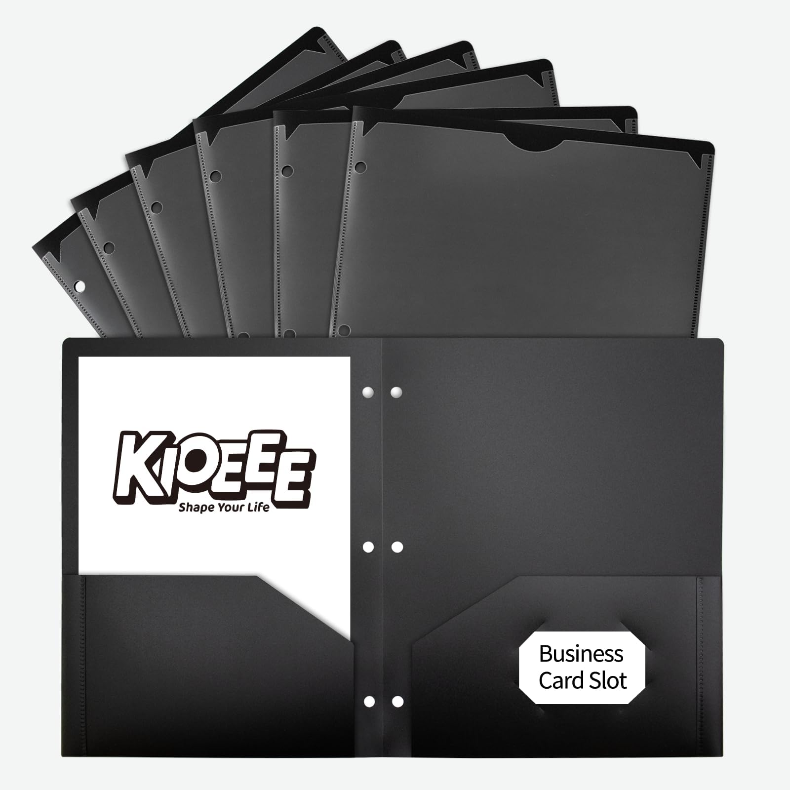 Plastic 2 Pocket Folders for 3 Ring Binders Divider Folder for Notebooks, (6 Pack, Black) 3 Hole Punched&Clear Front Pocket, Heavy Duty Binder Folder for Document, Fits 8.5x11 Sheets