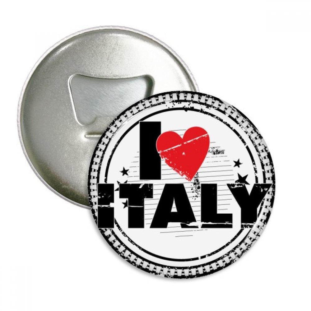 Aimant frigo Italie décapsuleur rond et badge pins motif timbre cœur d'amour