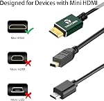 Thsucords Mini HDMI à HDMI câble 3.3FT(1M), Ultra Mince & Flexible HDMI Mini Prise en charge des câbles 3D/4K@60Hz/18gbps/2160P/1080P