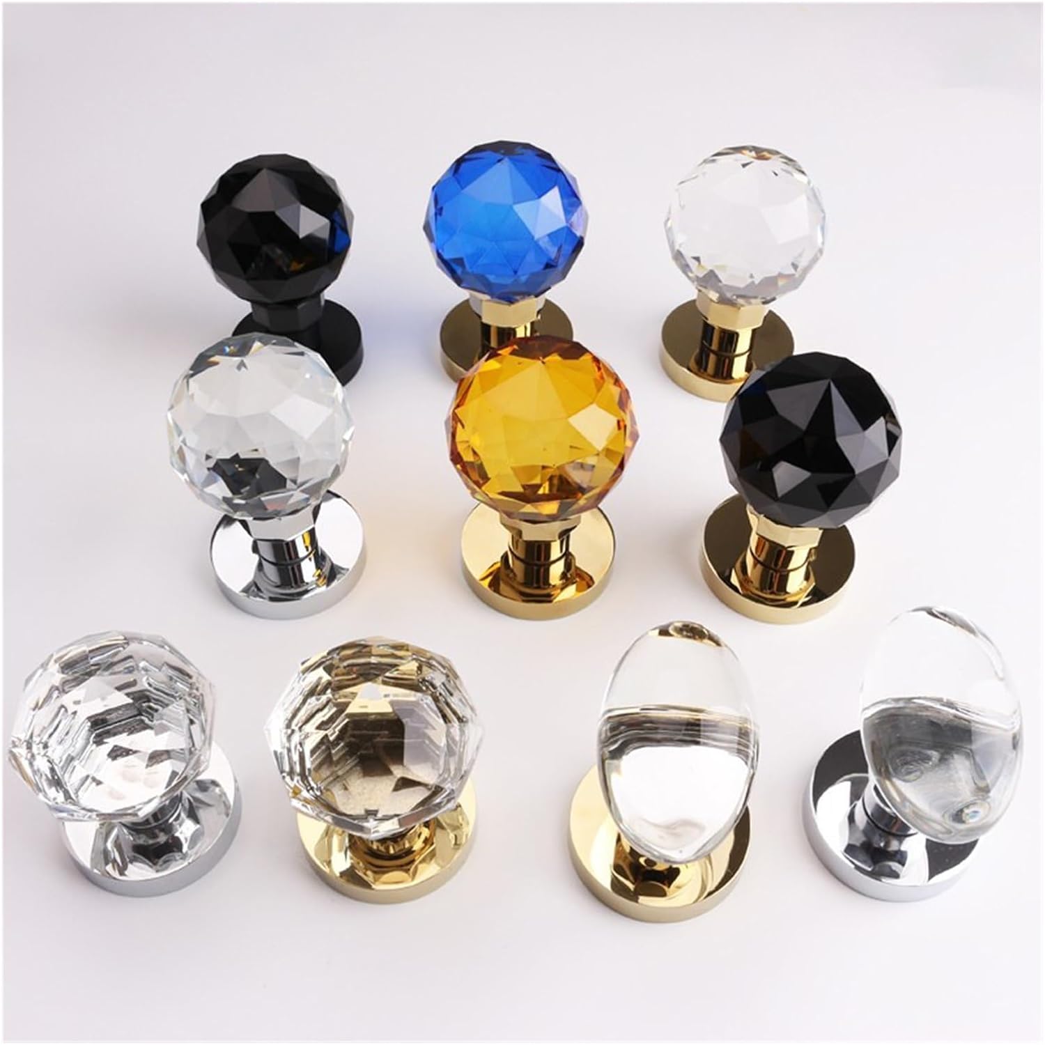 Invisible Door Lock Single-Sided Lock Golden Light Luxury Indoor Background Wall Ball Lock American Crystal Door Handle(113Golden Transparent)