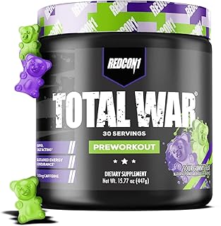 Redcon1 Total War - Pre Workout, 30 Servings, Boost Energy, Increase Endurance and Focus, Beta-Alanine, 250mg Caffeine, Citrulline Malate - Keto Friendly (Sour Gummy Bear)
