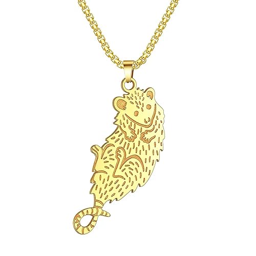 Funny Possum Necklace 316L Stainless Steel Necklace for Men Women Teens Eat Fast Live Trash Opossum Pendant Jewelry Gifts Gold - Gold