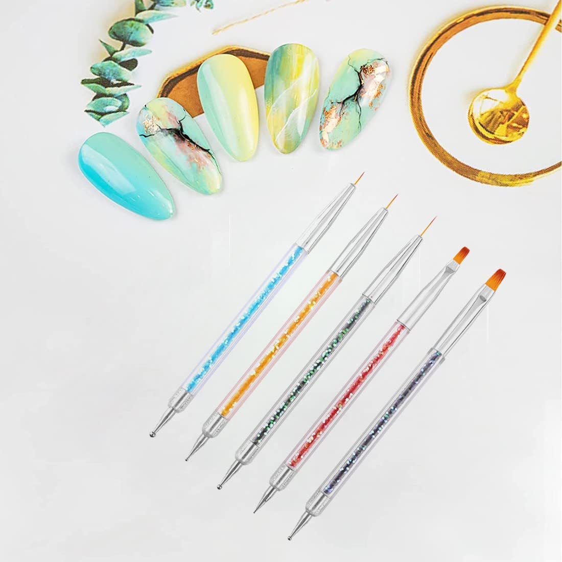 Set di 5 pennelli per nail art, pennelli per nail art in acrilico, pennelli decorativi per unghie per pennelli per gel UV